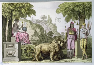 Kybele auf ihrem Wagen und Attis, aus 